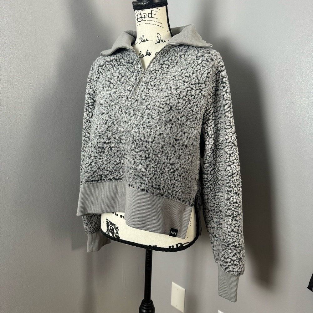 Cozy Gray Sherpa Quarter-Zip Pullover